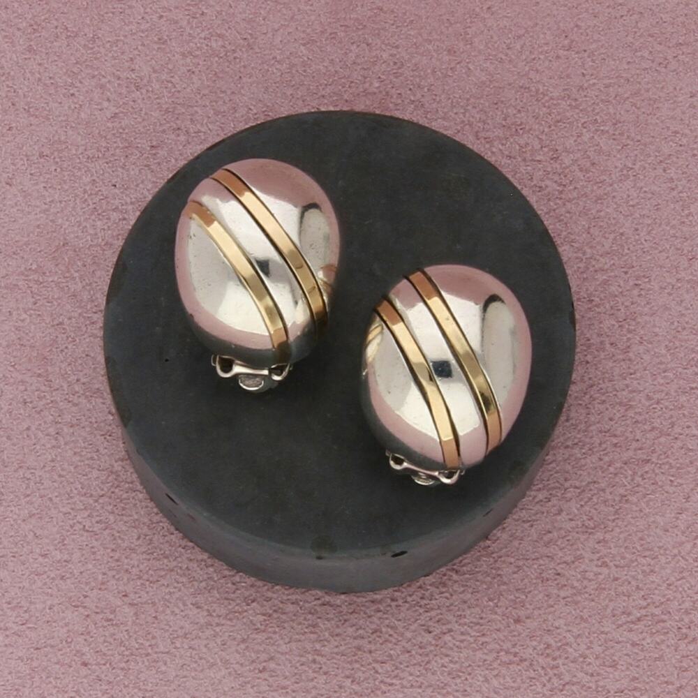 sterling silver & 14k gold striped dome omega-back earrings